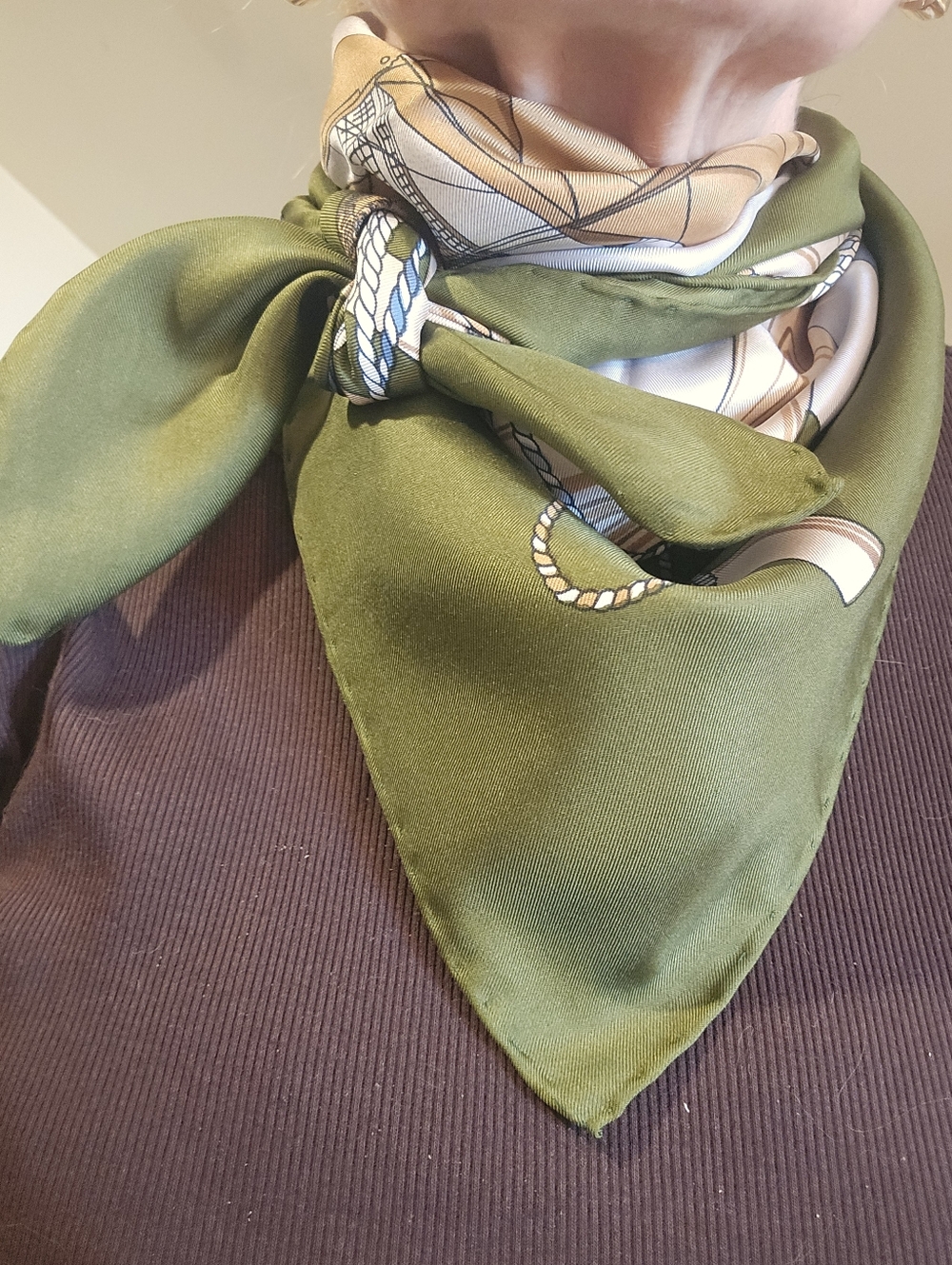 100% Silk Nautical Theme Sailing Ship Scarf. - Picture 3 of 10